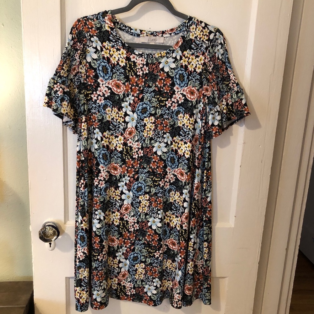 LOFT Multicolor Floral swing dress